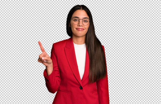 Sonriendo y pareciendo amistoso mostrando el número uno