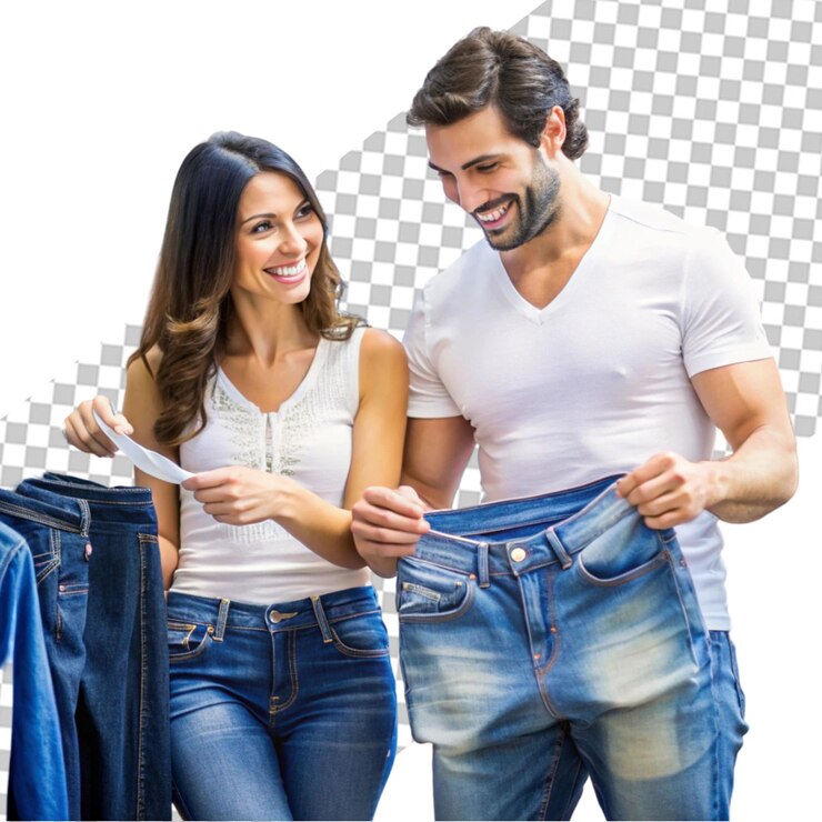 PSD sonriente joven pareja enamorada de pie
