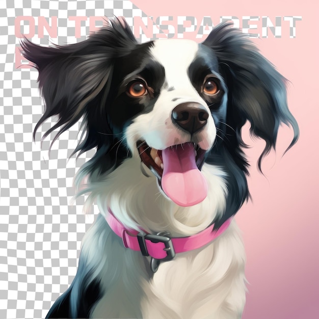 PSD sonriente perro blanco y negro con cuello rosa un compañero leal