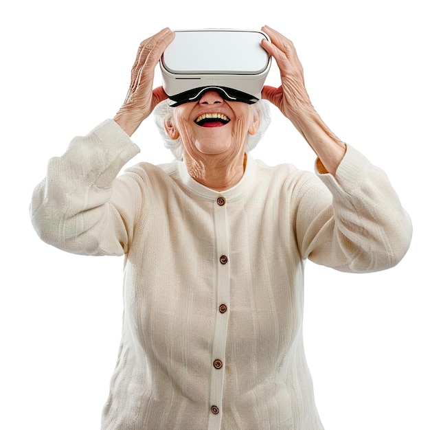 PSD sonrientes ancianos en gafas de realidad virtual template de pancarta de personas mayores felices