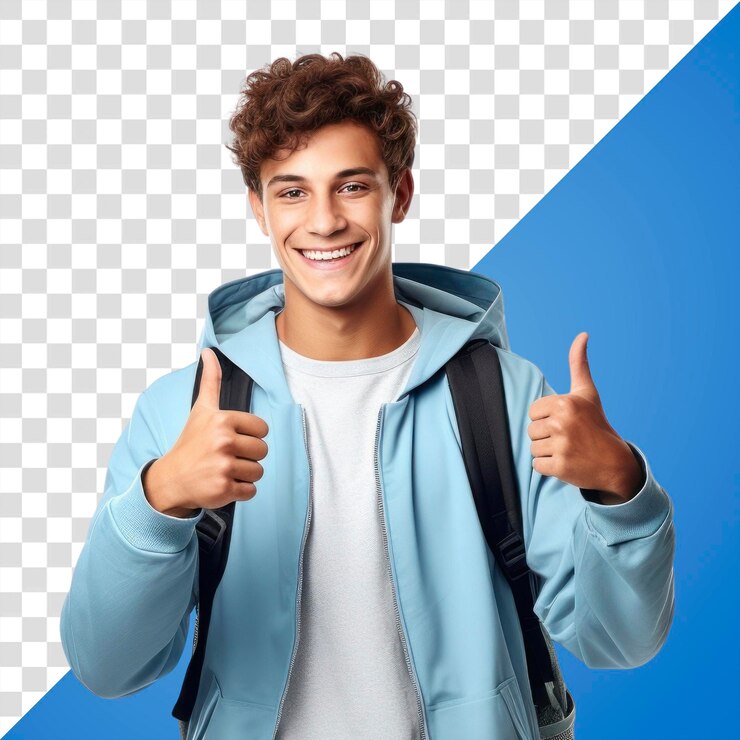 PSD sonrisa de la chaqueta de la manga de un estudiante brasileño de png