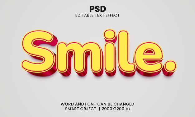 PSD sonrisa efecto de texto editable 3d psd premium con fondo