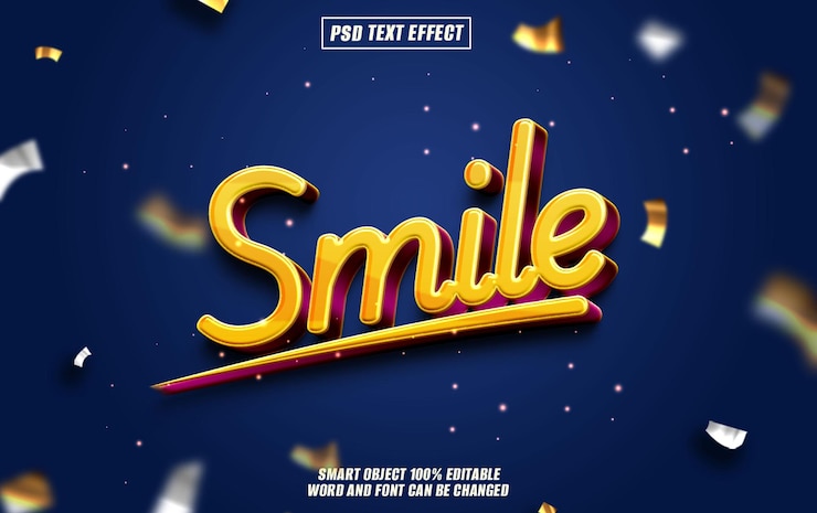 PSD sonrisa efecto de texto fuente tipografía editable texto 3d