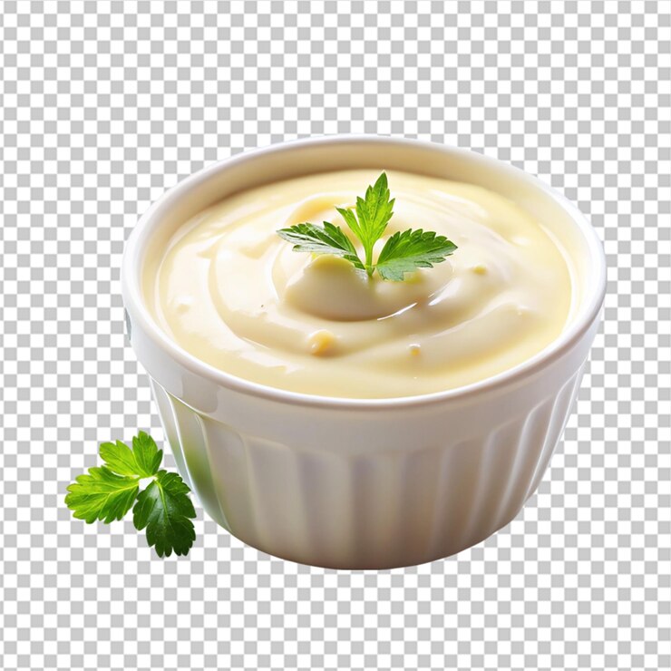 PSD una sopa de coliflor cremosa aislada en un fondo transparente