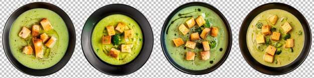 PSD sopa de cheddar de brócolis com croutons caseiros isolados em fundo transparente