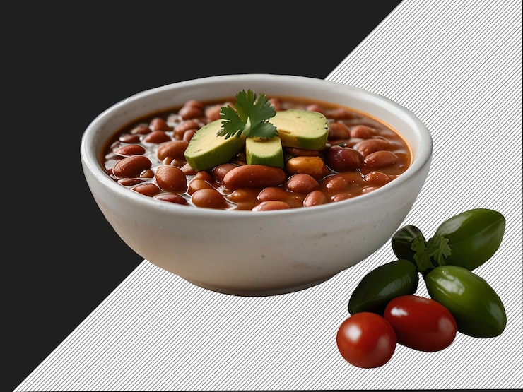 PSD sopa de frijoles con aguacate y cilantro