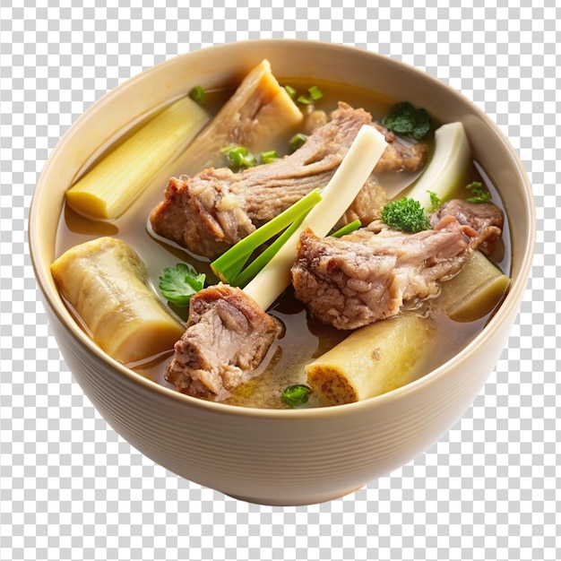 Sopa de hueso o sopa de huesos aislada sobre un fondo transparente