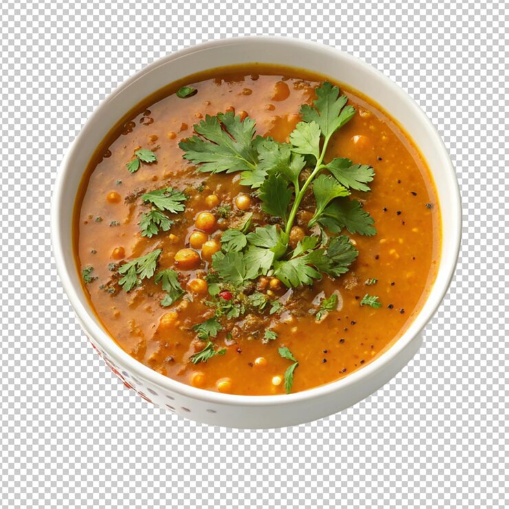 PSD sopa de lentejas con verduras en un cuenco aislado