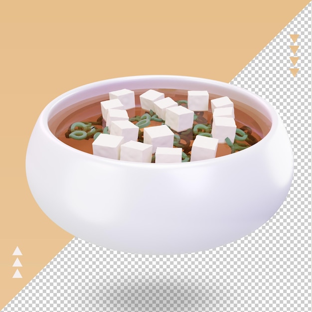 PSD sopa de miso de comida asiática 3d que representa la vista derecha