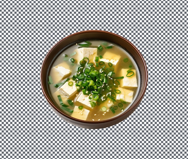 Sopa de miso fresca y deliciosa aislada sobre un fondo blanco