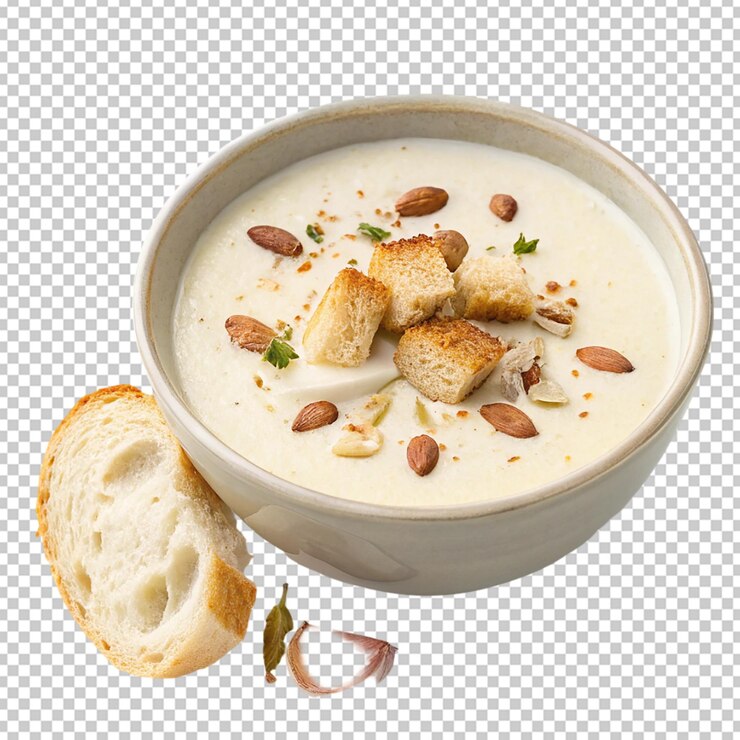 PSD sopa de patatas cremosa con almendras