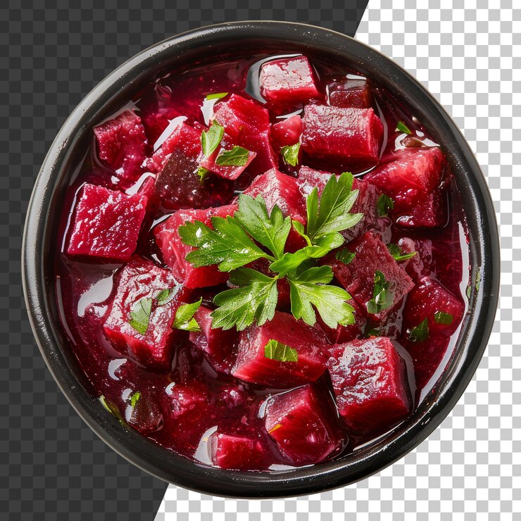 PSD sopa de remolacha vibrante con eneldo fresco y verduras picadas en fondo transparente png