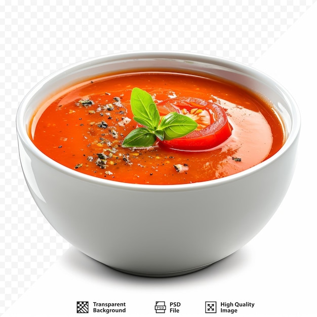 PSD sopa de tomate en cuenco de cerámica sobre blanco