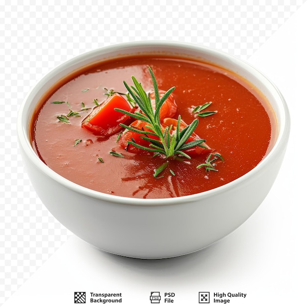 PSD sopa de tomate en cuenco de cerámica sobre blanco