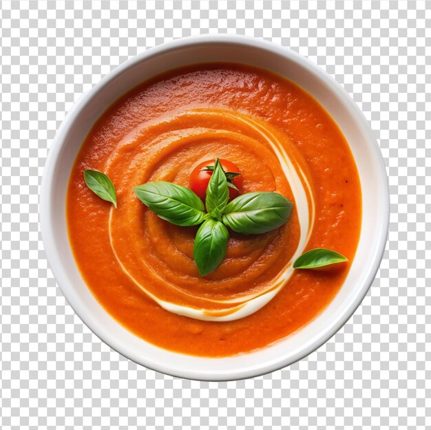 PSD sopa vegetariana de creme de tomate em tigela branca isolada em fundo branco