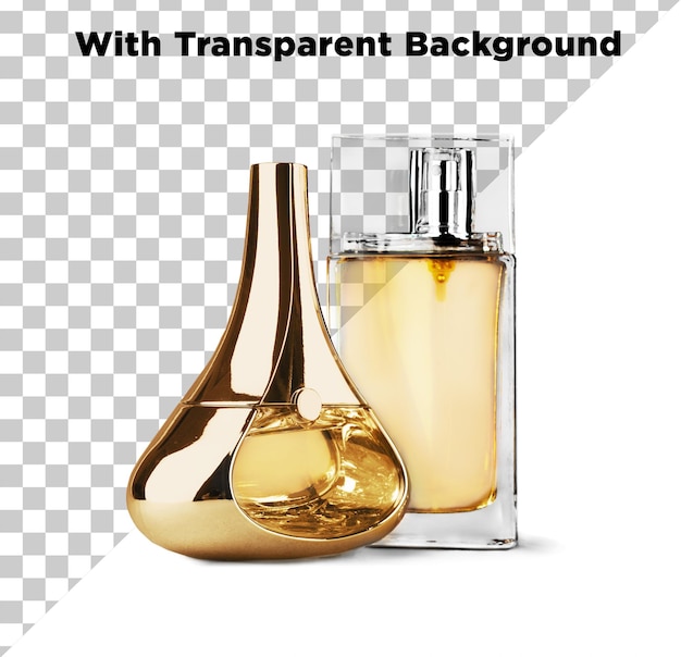 Sophisticated Perfume or Fragrance Bottles Liquid Filled Golden PNG PSD Transparent Background