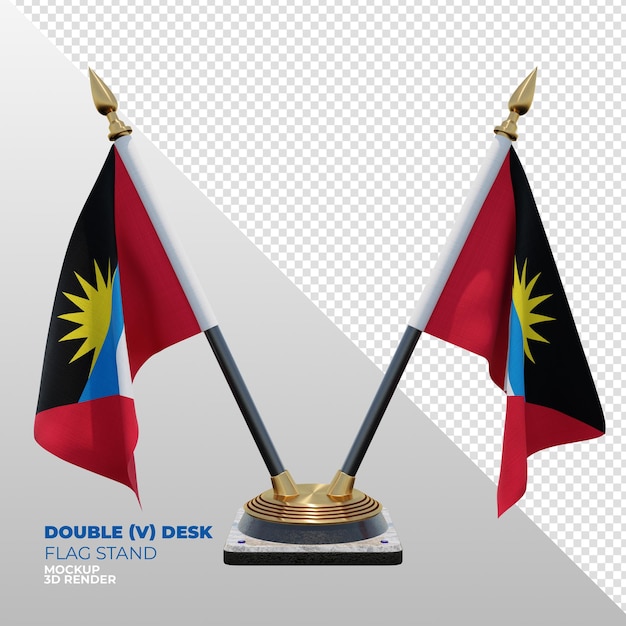 PSD soporte de bandera de escritorio doble con textura 3d realista de antigua y barbuda para composición