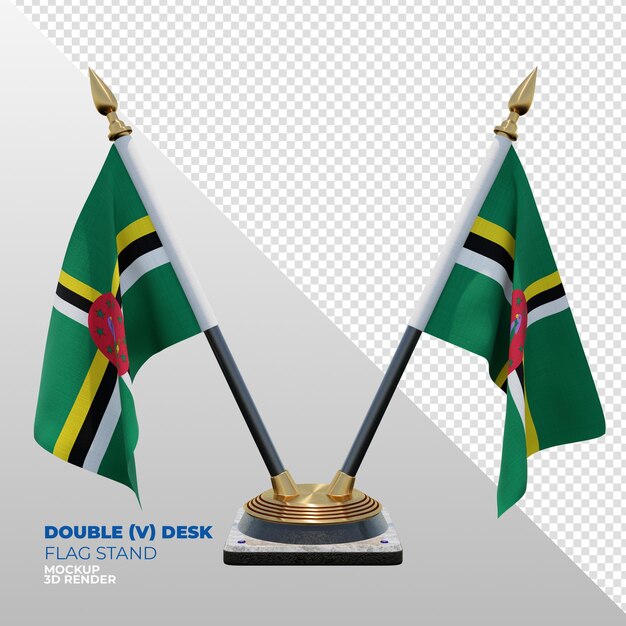Soporte de bandera de escritorio doble con textura 3d realista de Dominica para composición