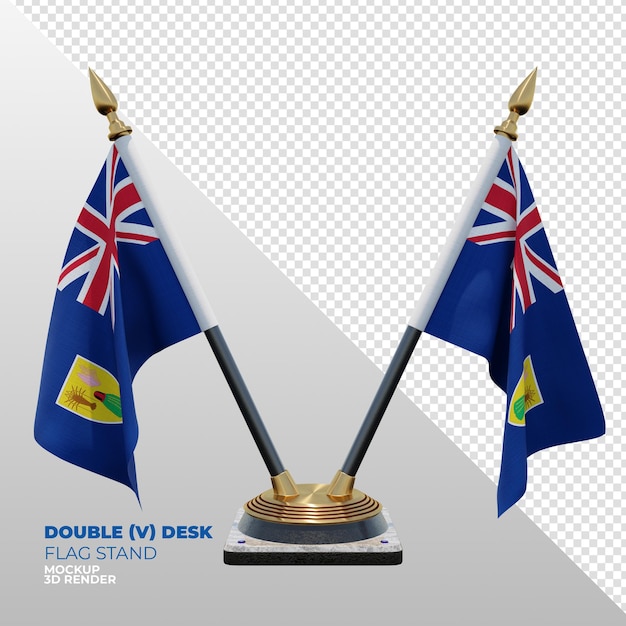 Soporte de bandera de escritorio doble con textura 3d realista de las Islas Turcas y Caicos para composición