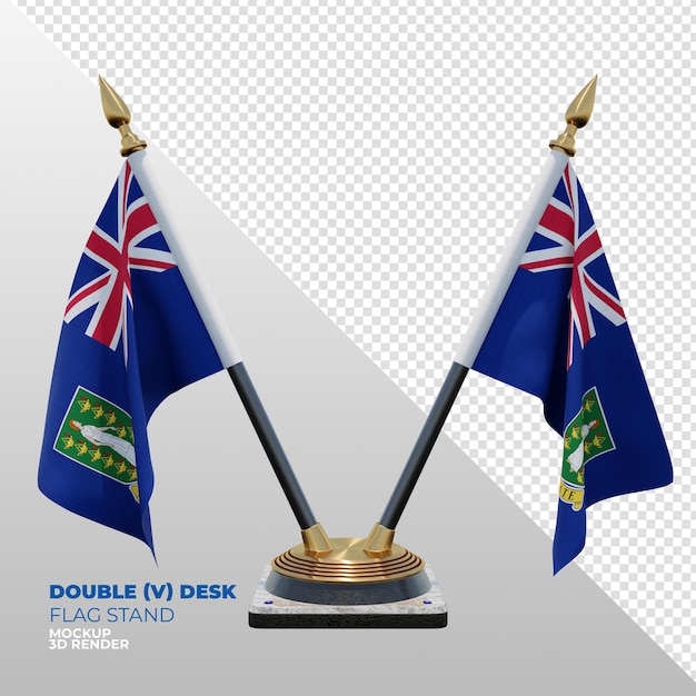 PSD soporte de bandera de escritorio doble con textura 3d realista de las islas vírgenes británicas para composición