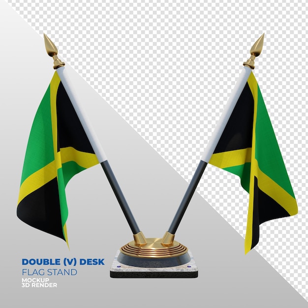 Soporte de bandera de escritorio doble con textura 3d realista de jamaica para composición