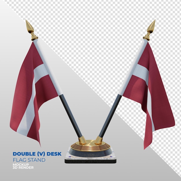 Soporte de bandera de escritorio doble con textura 3d realista de letonia para composición