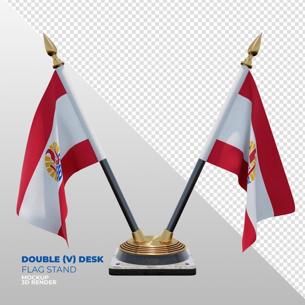 Soporte de bandera de escritorio doble con textura 3d realista de Polinesia Francesa para composición