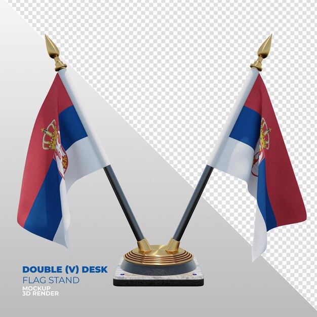 Soporte de bandera de escritorio doble con textura 3d realista de serbia para composición