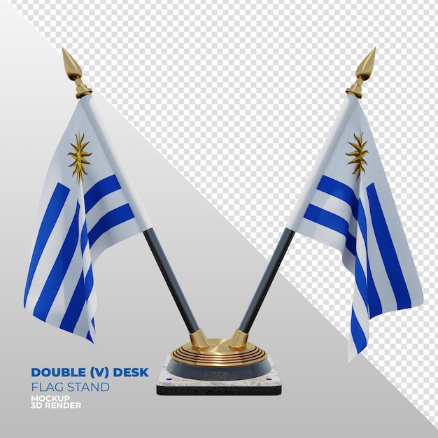 PSD soporte de bandera de escritorio doble con textura 3d realista de uruguay para composición