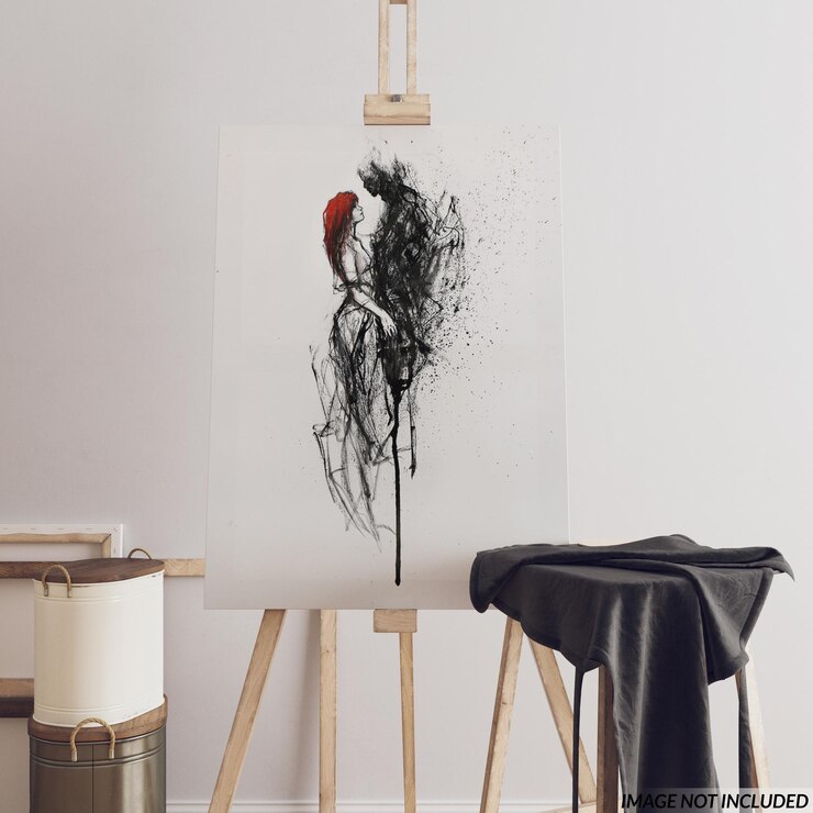 Soporte de caballete con lienzo de retrato