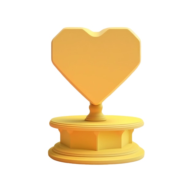 Soporte de forma de corazón amarillo de renderizado 3D o icono de pedestal