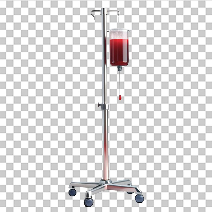 PSD soporte para el gotero de la bolsa de sangre de iv aislado sobre un fondo transparente