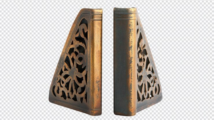 PSD el soporte de libros de metal de estilo vintage aislado sobre fondo blanco perfecto para la decoración del hogar u oficina que mejora los espacios literarios con un toque de nostalgia