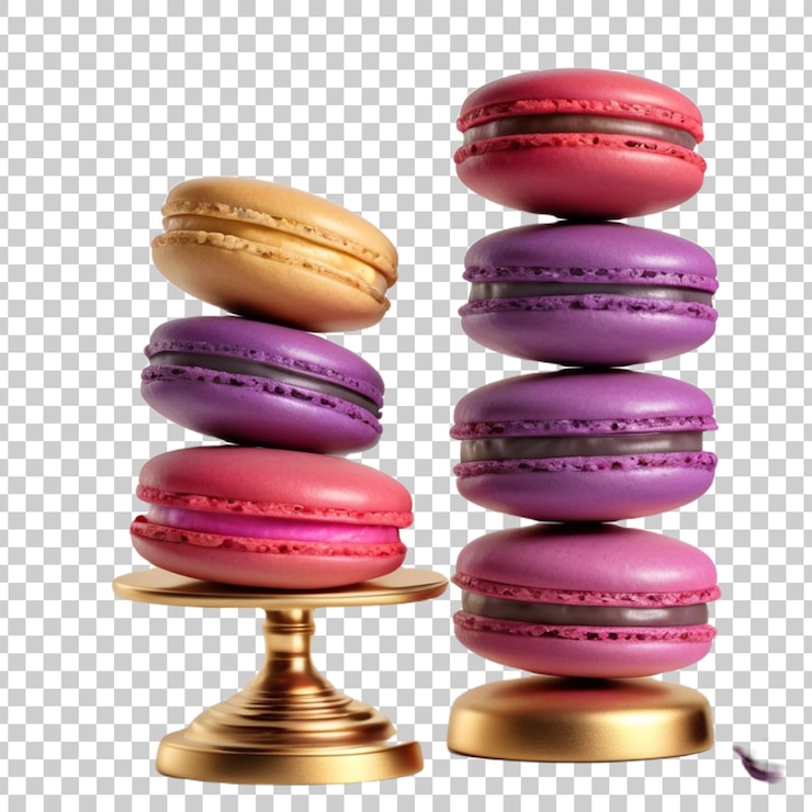 PSD un soporte de pastel púrpura con monedas de oro y galletas de hielo púrpura en él