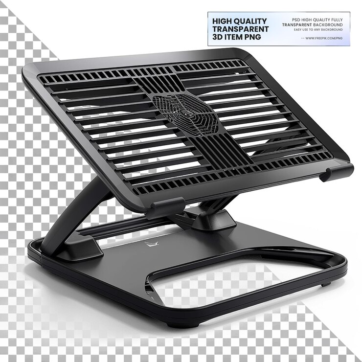 PSD soporte de portátil ajustable con características de refrigeración en fondo transparente