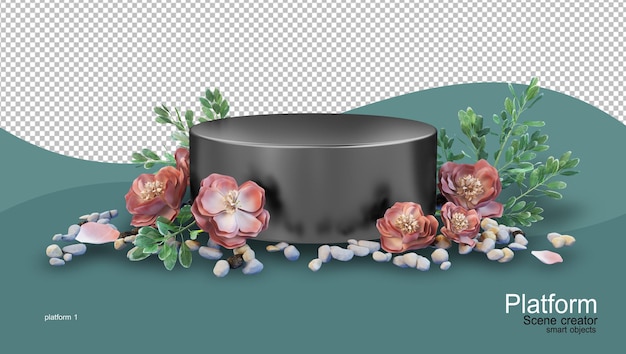Soporte de producto con varios tipos de flores.