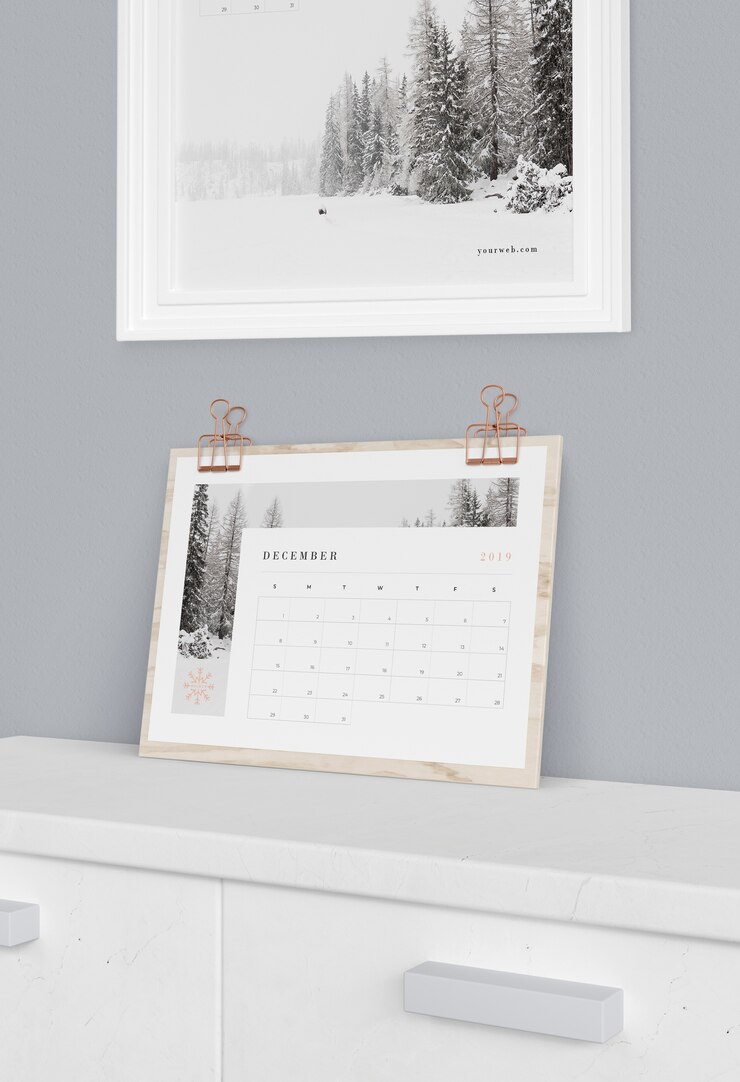 PSD soporte de tablero de madera para calendario.