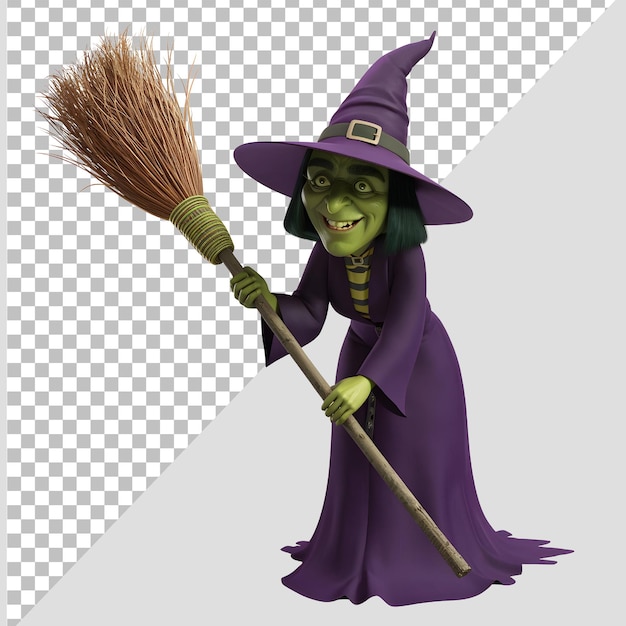 une sorcière avec un balai et un balai