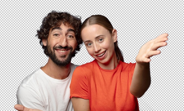 sorridendo allegramente dando un caloroso abbraccio amichevole di benvenuto sentendosi felice e adorabile