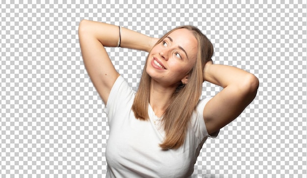 sorridendo e sentendosi rilassati soddisfatti e spensierati ridendo positivamente e rilassati