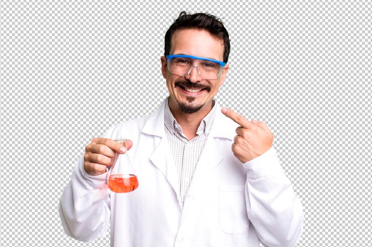 PSD sorrindo confiante apontando para próprio sorriso largo