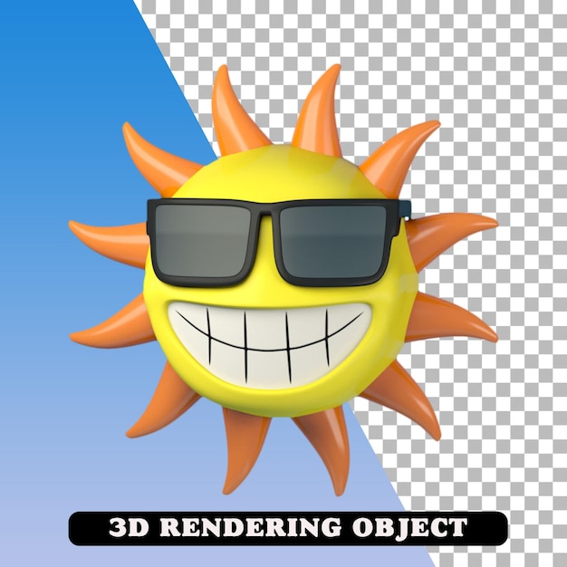 Sorrir 3D render personagem sol com transparência.