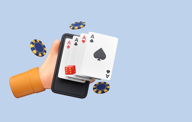 Sorte na mão jogo de cassino online mão segurando smartphone com fichas de pôquer e cartas