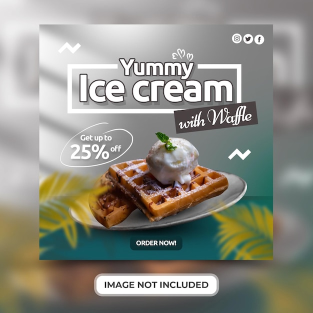 PSD sorvete com promoção de menu de waffle com modelo de postagem de mídia social psd premium