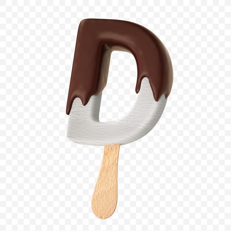 PSD sorvete de baunilha derretido com chocolate ao leite escuro, letra do alfabeto d desenho isolado