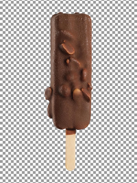 Sorvete de picolé com cobertura de chocolate isolado em fundo transparente