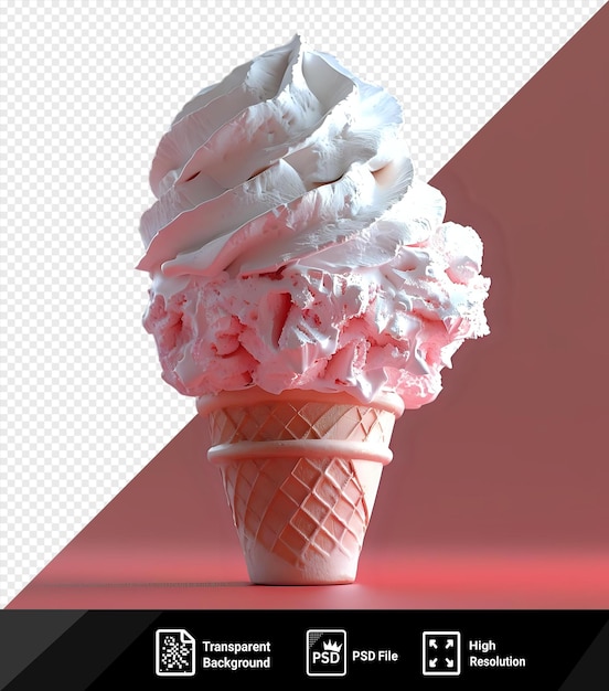 PSD sorvete em um cone em um fundo rosa png psd