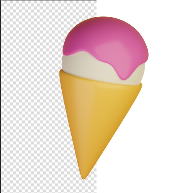 PSD sorvete em um cone regado com esmalte rosa 3d render