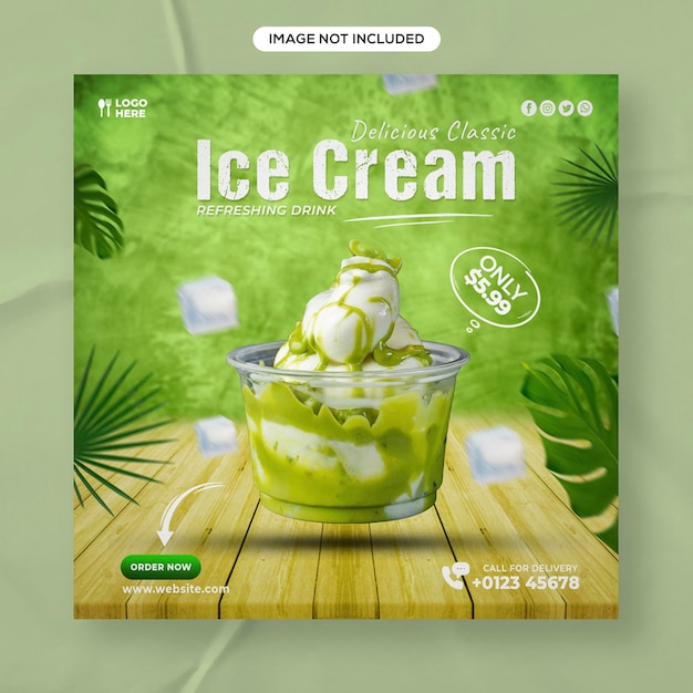 Sorveteria de verão e promoção de menu de comida Instagram e modelo de design de postagem no facebook