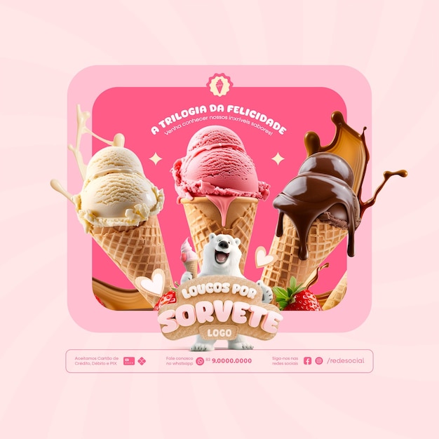 Sorveteria tienda de helados Gelato publicación en las redes sociales